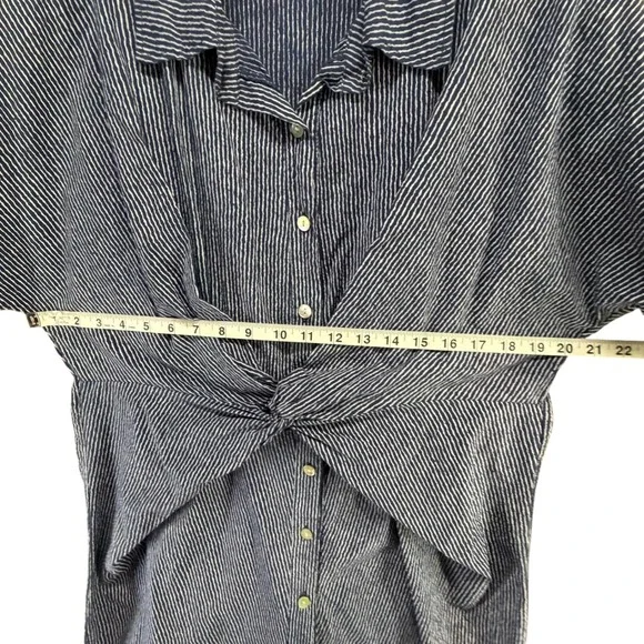 M Made in Italy Knot Front Shirt Dress Womens S Blue Striped Cotton Button Down - Picture 6 of 13